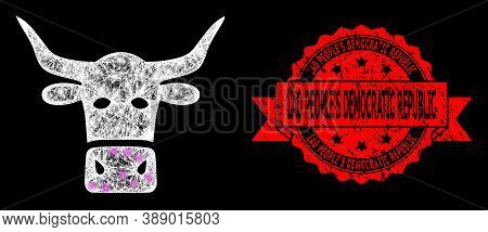 Shiny Mesh Polygonal Livestock Head With Lightspots, And Lao Peoples Democratic Republic Scratched R