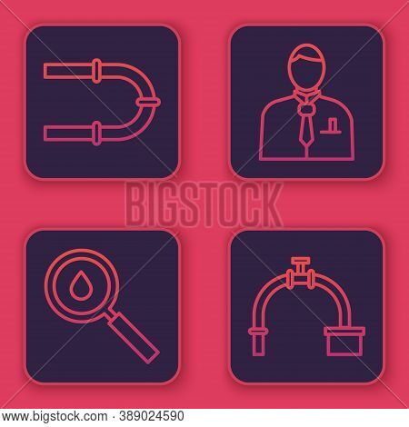 Set Line Industry Pipe, Oil Drop, Businessman Or Stock Market Trader And Industry Pipe And Valve. Bl