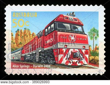 Australia - Circa 2004: A Used Postage Stamp From Austraia, Celebrating The Ghan Passenger Train Ser