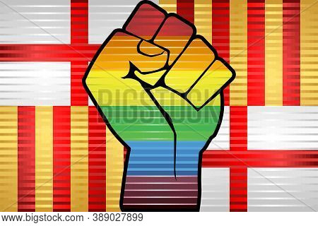 Shiny Lgbt Protest Fist On A Barcelona Flag - Illustration, 
Abstract Grunge Barcelona Flag And Lgbt