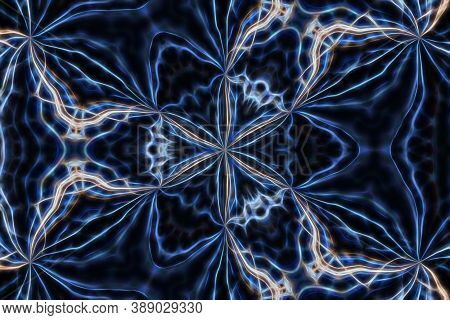 Abstract Blue Background With Yellow Polylines. Design, Art