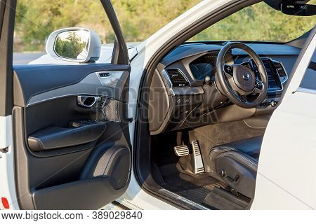 Ukraine Kiev September 26, 2020: Interior Design Of The Volvo Xc90 Is The First Suv By Volvo Cars. D