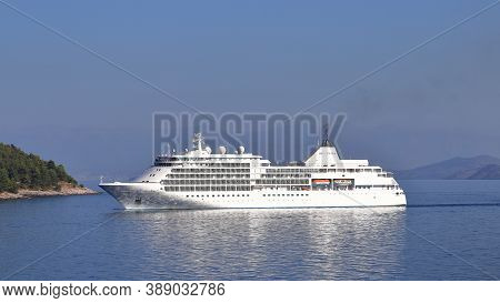 Corfu, Greece - October 14:  The Silversea Cruise Ship Silver Shadow Arrives On The Greek Island Of 