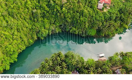 Aerial View Of Loboc River In Tropical Green Jungle. Bohol, Philippines.