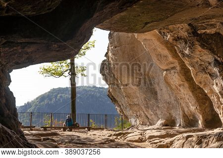 Rock Cave With The Name Kuhstall In Saxon Switzerland. Germany