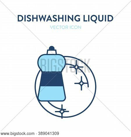 Dishwashing Liquid Vector Icon. Vector Illustration Of A Bottle Of Cleaning Agent And Crystal Clean 