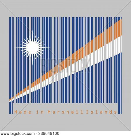 Barcode Set The Color Of Marshall Flag, A Blue Field With Two Diagonal Stripes Of Orange And White A