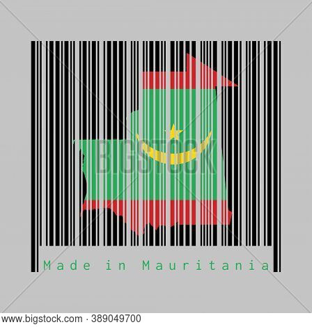 Barcode Set The Shape To Mauritania Map Outline And The Color Of Mauritania Flag On Black Barcode Wi