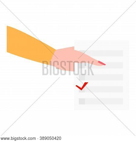 Woman Take Vote Paper Icon. Flat Illustration Of Woman Take Vote Paper Vector Icon For Web Design