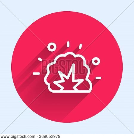 White Line Bomb Explosion With Shrapnel And Fireball Icon Isolated With Long Shadow. Red Circle Butt