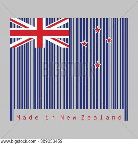 Barcode Set The Color Of New Zealand Flag, A Blue Ensign With The Southern Cross Of Four Stars Centr