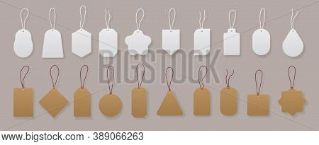 Price Tags. Realistic Blank And Craft Labels For Gift Cards, Luggage And Shop Discounts. Vector Imag