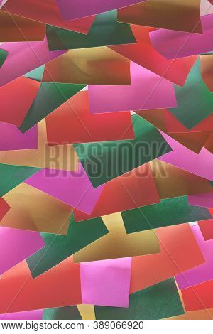 Background From Colorful Stickers. Multicolored Paper Texture With Shadows. Vertical Photo Orientati