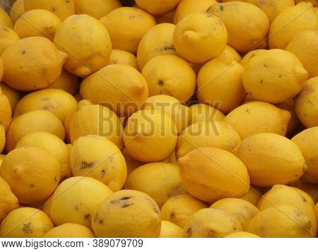 Lemon Fresh Citrus Fruit At A Farm Stand.