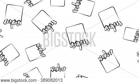 French Fries On White Background, Vector Illustration, Pattern. Appetizing Black And White Potatoes.