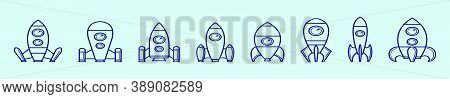 A Set Of Starship Modern Cartoon Icon Design Template In Various Models. Vector Illustration Isolate