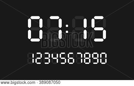 Digital Clock Icon. Digital Calculation Number Set. Vector On Isolated Black Background. Eps 10