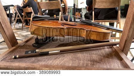 Cellos And Violas At Rest Before The Concert.