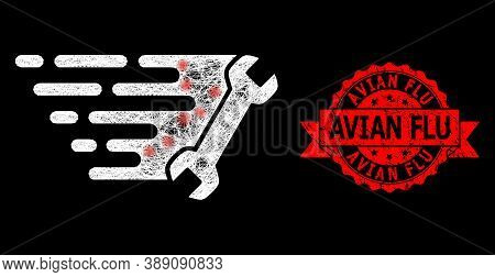 Glowing Mesh Web Wrench With Glowing Spots, And Avian Flu Unclean Ribbon Seal Imitation. Red Seal Ha