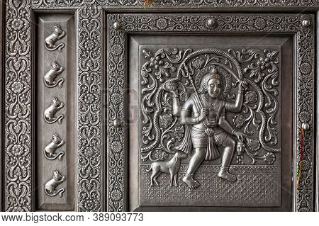 Detail Of Silver Door At Karni Mata Temple In Deshnoke Near Bikaner, Rajasthan State Of India. It Is