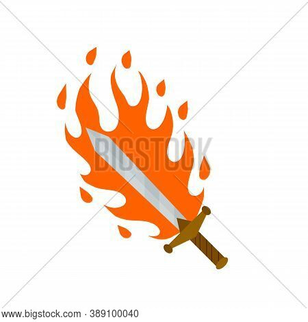 Fiery Sword. Magic Weapon Of Knight, Sorcerer, Magician. Fire Spell. Burning Blade. The Medieval Ele