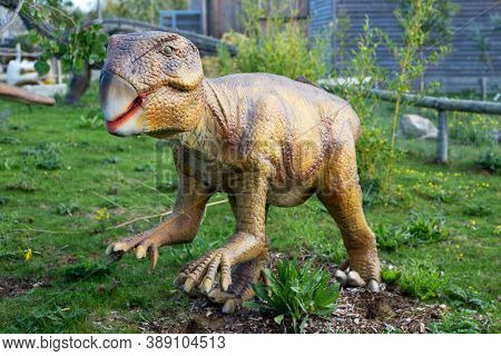 Wingham Wildlife Park, Kent, England - Oct 6 2020: Psittacosaurus Dinosaur Model At Wingham Wildlife