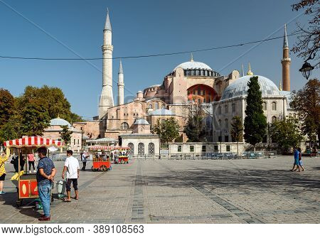 Istanbul, Turkey - October 05, 2020. View Of Hagia Sophia Cathedral And Murad Iii Mausoleum. Sultana