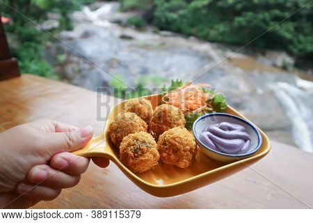 Potato Ball, Cheese Balls With Dip For Serve