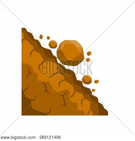 Rock Rolls Off A Cliff. Falling Boulders. Rockfall And Landslide.
