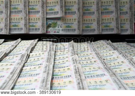 Pathumthani, Thailand - August 6, 2017 : Thai Lottery On The Stall, Out Date At 16 August 2017. Thai