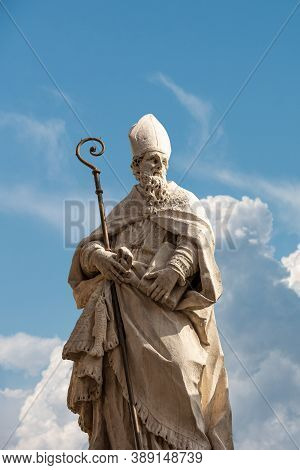 Marble Statue Of San Zeno, Bishop And Patron Of  The Verona City. Church Of San Zeno In Oratorio (vi