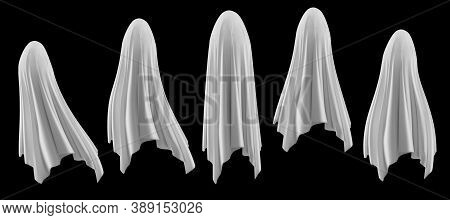 Ghost On A Black Background. An Evil Spirit With A Covered Sheet. Vector Eps 10