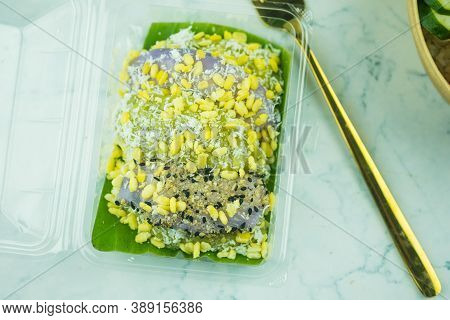 Candy Lablab Made From Flour And Soy Is A Traditional Thai Dessert In Plastic Box.