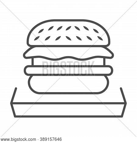 Hamburger Thin Line Icon, Fast Food Concept, Beefburger Sign On White Background, Burger Sandwich Ic