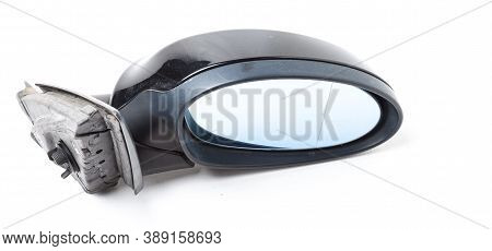 Close-up On A Side Mirror From A Sedan With Turn Signal Repeaters For Repair And Replacement After A