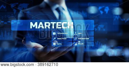 Martech, Marketing Technology Business Concept On Virtual Screen Dashboard.