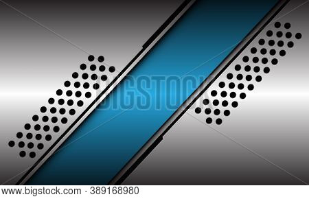 Abstract Blue Metallic Banner Slash Black Line Circle Mesh On Silver Design Modern Luxury Futuristic