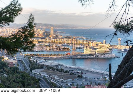 Barcelona, Spain : 2020 September 26 : Cityscape In The Port Of Barcelona From Montjuic In Summer 20