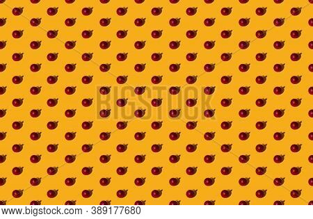 Orange Christmas Background. Ball Seamless Pattern. Winter Holidays Decor. Festive Polka Dot Ornamen