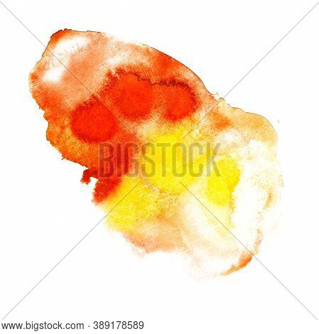 Red Yellow Splash Watercolor. Abstract Hand Drawn Illustration. Red Blot