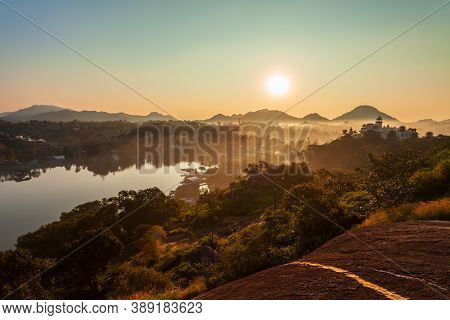 Mount Abu And Nakki Lake Aerial Panoramic View At Sunset. Mount Abu Is A Hill Station In Rajasthan S