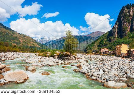 Beas River Near Manali In Kullu Valley In Himachal Pradesh, India