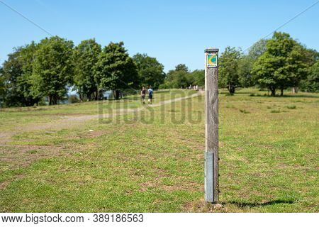 Schalkenmehren, Germany - June 23, 2020: Long Distance Hiking Trail Eifelsteig With Focus On The Typ