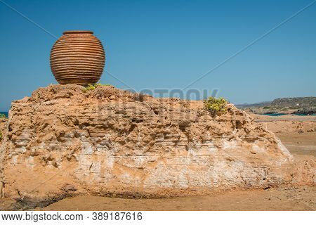 Sea Coast And Beach With Rocks, Rocky Coastline, Blue Sea,greek Vase