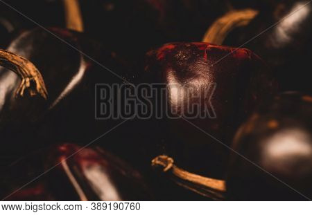 Dry Mexican Cascabel Chile Macro Close Up, Selective Focus