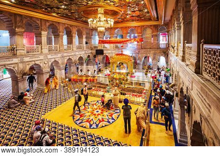 New Delhi, India - October 06, 2019: Gurudwara Sis Ganj Sahib Interior, One Of The Nine Historical G