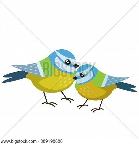 Titmouse Bird. Cute Forest Animal. Cartoon Flat Illustration