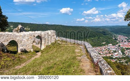 Landscape With Hohenurach Castle In Old Town Of Bad Urach, Germany. Ruins Of This Medieval Castle Is