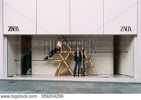 Madrid, Spain - 3rd October, 2020: Shop Window Of Zara Fashion Store On Preciados Street.