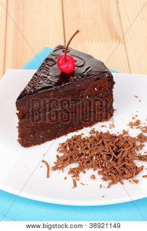 Çikolata sacher kek ahşap tablo